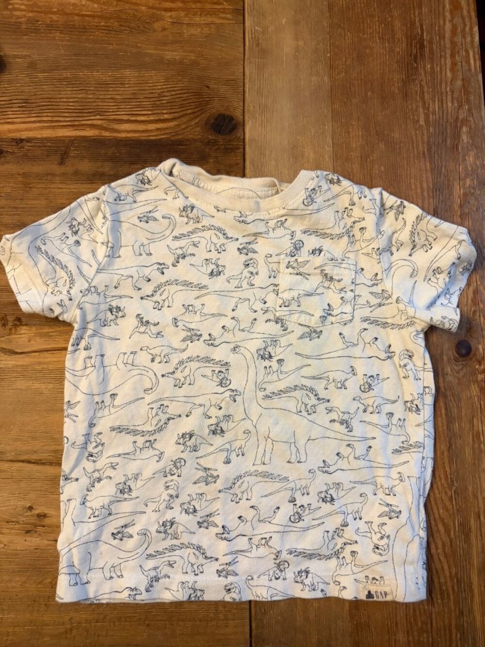 Gap Toddler 3T White Dinosaur Print Pocket T-Shirt